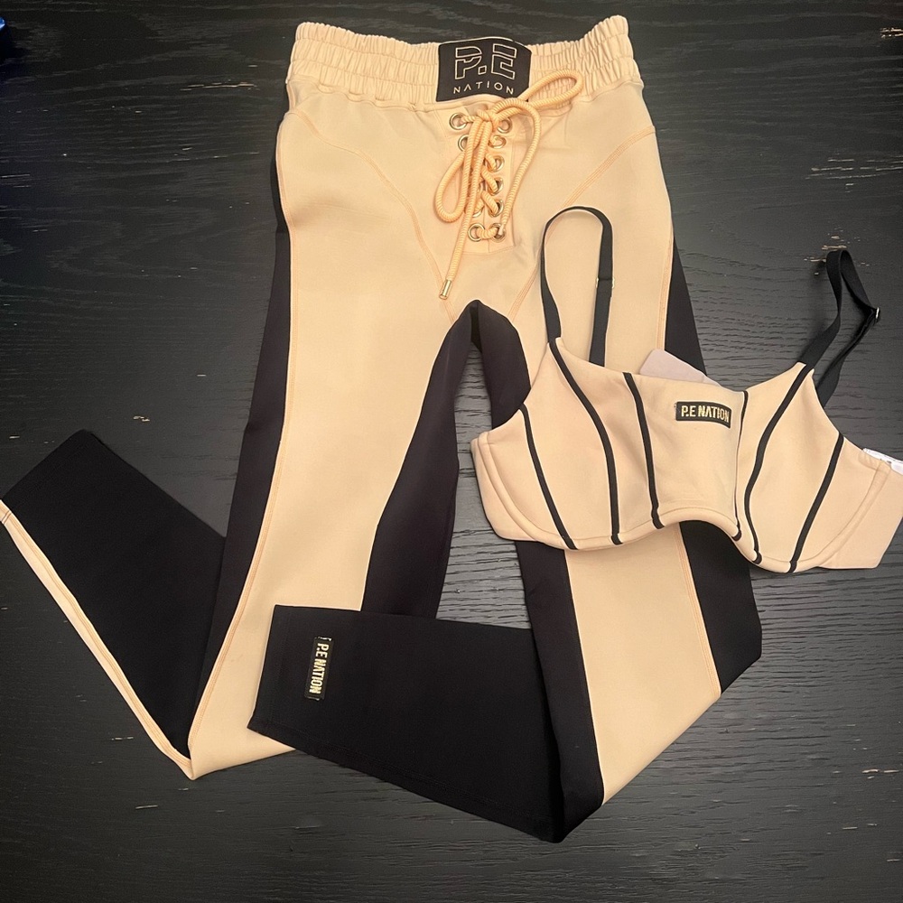 P.E Nation Peach and Black Leggings